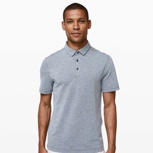 Lululemon Evolution Short Sleeve Polo In Pique Fabric In Heathered Iron Blue – M
